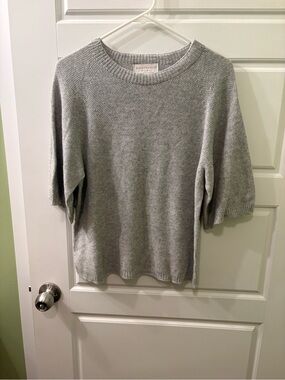 Bianca & Blue Heather Gray Short-Sleeve Knit Wool & Cashmere Sweater
